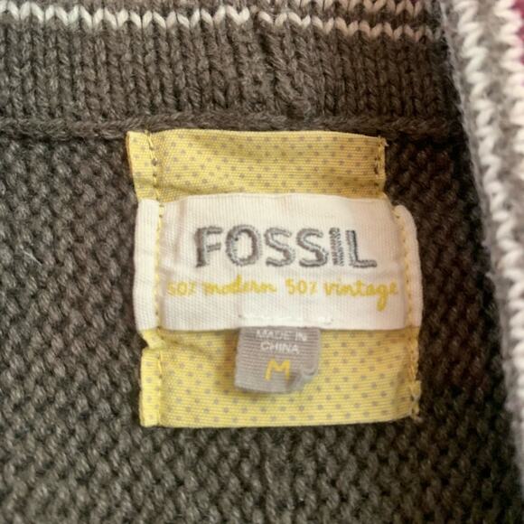 Fossil Fair Isle Trimmed Drape Brown/Purple Sweater Cardigan - Picture 2 of 5